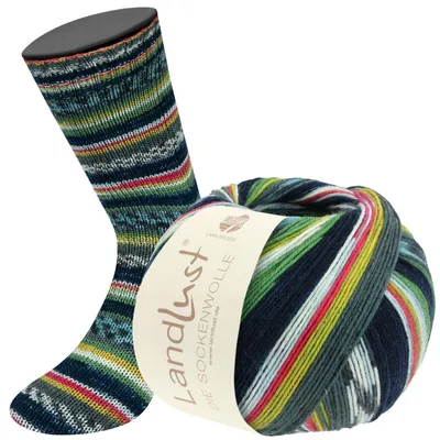 Produktbild von Lana Grossa Landlust DIE SOCKENWOLLE 100 g 4-fach Sockenwolle von Lana Grossa und Landlust 420 m Farbe 703 - Schwarzblau/Grün/Dunkelgrau/Mint/Anthrazit/Gelb/Weiß