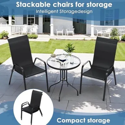 Immagine prodotto di Set di mobili da giardino per balcone e terrazzo: set bistrot per 2 persone con tavolo in vetro e sedie impilabili