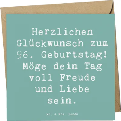 Produktbild von Mr. & Mrs. Panda Grußkarte Spruch 96. Geburtstag Freude - Meeresbrise - Geschenk, Jubiläum, anlasskarte, Happy Birthday, Glückwunsch, Meilenstein, Klappkarte, doppelkarte