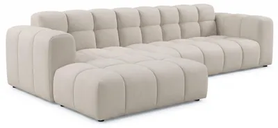Image de Selsey Boloon - Canapé d'angle, modèle en L, 3 places, couleur gris-beige, revêtement en velours, 300 cm