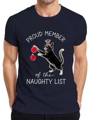 Productafbeelding van Trots lid van de "Naughty List" kerstkat, liefhebber van katten, heren T-shirt, marineblauw, maat S