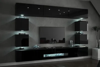 Produktbild von Furnitech Wohnwand Wohnzimmer | Hängend Wohnwand Modern | Wohnzimmer Schrankwand mit Regale und TV Schrank | Wohnzimmer Möbel ohne LED (Future C80-18B-HG1 1A)