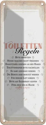 Produktbild von vianmo Blechschild 27x10 cm Toiletten Regeln bitte hinsetzen Spruch Zitat