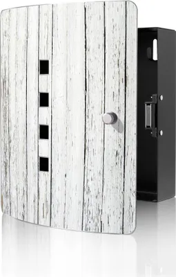 Produktbild von banjado Design Schlüsselkasten aus Edelstahl für 10 Schlüssel, Schlüsselschrank 24 x 21,5 x 7cm groß mit Magnetverschluss, Weißer Bretterzaun [BWSK 10442]