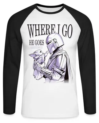 Produktbild von Star Wars: Mandalorian Where I Go Baseball Langarmshirt Herren, 3XL, Weiß/Schwarz