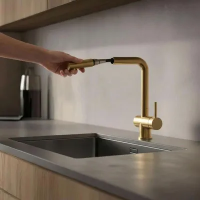 Obrázok produktu pre Kúpeľňová batéria PVD, zlatá, s flexibilnou výlevkou, model PS8500-60 Pure.Sink