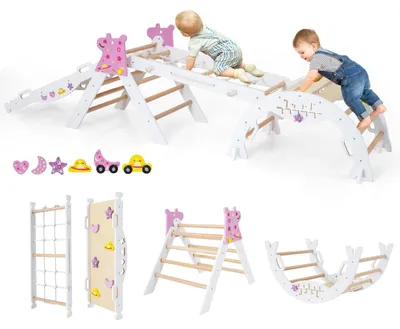 Produktbild von FANTASK 7 in 1 Klettergerüst Indoor, Kletterdreieck 4er Set mit Rutsche, Kletter