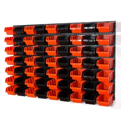Image de 61 bacs gerbables avec étagère murale 120 x 80 cm | étagère murale de stockage