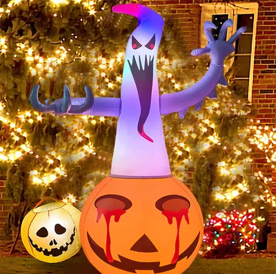 Obrázek produktu pro Halloween nafukovací dýňový duch, Halloween nafukovací dvůr, Halloween venkovní dekorace, nafukovací dýňový duch, Halloween zahradní dekorace