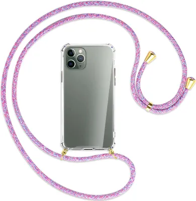 Produktbild von Handykette Backcover-Schutzhülle mit Band (Metall goldfarben) für Apple iPhone 11 Pro - lila/rosa/blau
