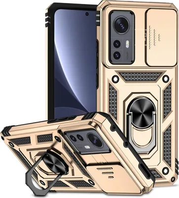 Produktbild von Xiaomi 12 / 12X Hülle mit Schiebe Kamera Schutz und Ringhalter Ständer Robust Rüstung Schutzhülle für Xiaomi 12 / Xiaomi 12X Gold