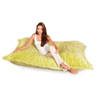 Productafbeelding van Smoothy zitzak Flokati Deluxe limoengroen XXL 180 x 140 cm – reuzenzitzak met afneembare hoes, knus vloerkussen van 100% polyester