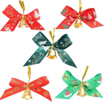 Weihnachtsglocken mit Schleifen, 20 Stück, Rot/Grün, festliche Motive