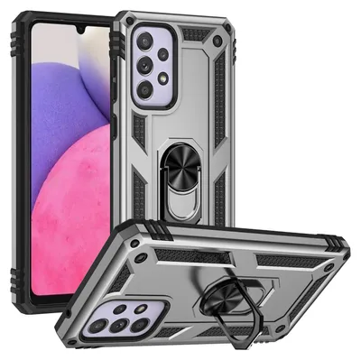 Image de Étui pour Samsung Galaxy A33 5G étui de protection militaire double couche avec support d'anneau et support Argent