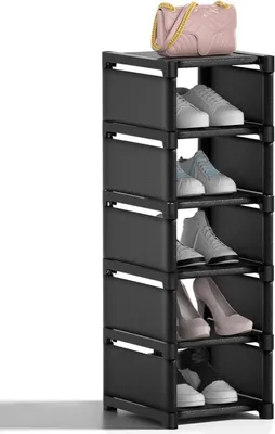 Produktbild von Schuhregal 6 Ebenen, Metall, schwarz, schmaler Flur