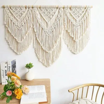 Produktbild von Ibenzoa® Handgewebter Boho Macramé-Wandbehang 110×82 cm – 100% Baumwollkordel, Wandteppich für Wohnzimmer & Schlafzimmer