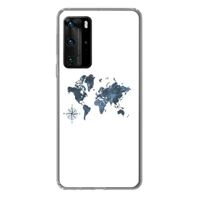 Produktbild von MuchoWow® Handyhülle Schutzhülle Hülle für Huawei P40 Pro Weltkarte - blau - Kompass Silikon Softcase Handy Hülle - Schutz