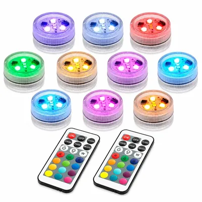Produktbild von RGB Unterwasserlampe 10er Set mit Fernbedienung, wasserdichte LED Poolbeleuchtung, Farbwechsel Licht für Aquarium, Teich, Party & Halloween Deko