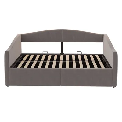 Produktbild von Flieks Tagesbett Schlafsofa 140x200cm mit Stauraum, Polsterbett Daybed mit Lattenrost, Sofabett mit Arm- und Rückenklehne, Stauraumbett Samt, Grau