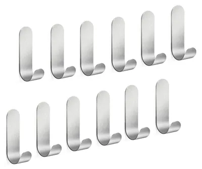 Produktbild von Selbstklebende Haken aus Edelstahl SUS304, Handtuchhaken, wasserdicht, rostfrei, starke Klebekraft, ideal für Bad und Küche, silberfarben, 12 Stück