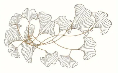 Image de Décoration murale en forme de feuilles de ginkgo, réalisée en métal, sous forme de panneau mural fait à la main, de dimensions 119x57 cm