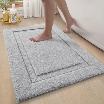 Image de Tapis de bain antidérapant en microfibre, tapis de bain doux et très absorbant, gris clair, 50 x 80 cm