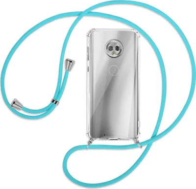 Produktbild von Handykette Backcover-Schutzhülle mit Band (Metall silberfarben) für Motorola Moto G6 - türkis