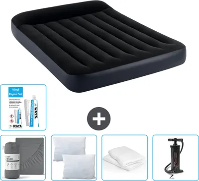 Produktbild von Intex Airbed – Doppelbett – 137 x 191 x 25 cm – Dunkelblau – Im Lieferumfang enthalten Spannbettuch - Küssen - Pumpe - Reperaturset en Kissenschutz