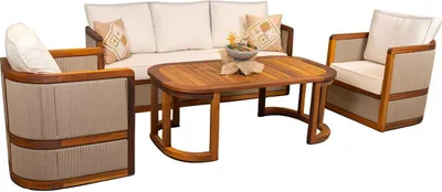 Immagine prodotto di Mobili da giardino Tavolino da caffè Divano Poltrona Legno 4 pezzi Set Beige