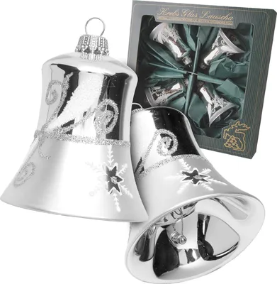 Produktbild von Christbaumschmuck Glocken Glas Größe 7cm 4 Stück silber
