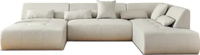 Image de Lisa Design Onyx - canapé panoramique d'angle droit 7 places - en tissu , Beige