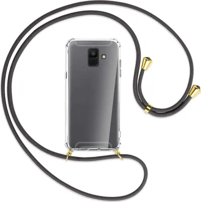 Produktbild von Handykette Backcover-Schutzhülle mit Band (Metall goldfarben) für Samsung Galaxy A6 2018 - dunkelgrau
