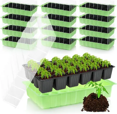 Produktbild von com-four® 12x Mini-Zimmergewächshaus mit Deckel - Anzuchtset mit 288 Töpfen