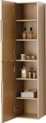 Productafbeelding van BELVIT ISARA Hoge kast, 160 cm, 2 deuren, zonder handgrepen, soft-close sluiting, omkeerbaar, eikenhout, naturel, multiplex, espenfineer