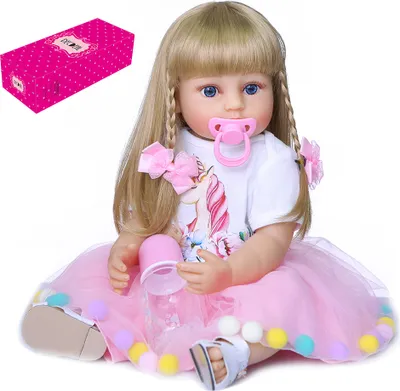 Obrázok produktu pre Decdeal Reborn Dolls – 22-palcová silikónová bábika s celým telom, realistická, verná skutočnosti, mäkká, s realistickým dotykom, vážená bábika v podobe batoľaťa s blond vlasmi