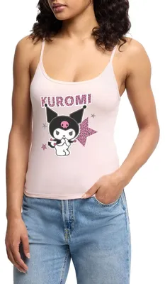 Produktbild von Spreadshirt Kuromi Mit Schriftzug Leo Stil Frauen Premium Organic Top mit Spaghettiträgern, XL, Puderrosa