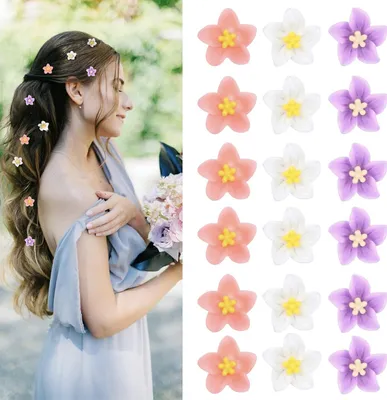 Produktbild von Set von 18 Blumenhaarnadeln für Damen - Mini-Haarnadeln für die Hochzeit - Elegante und farbenfrohe Haarnadeln für Mädchen (Gelb, Rosa, Lila)
