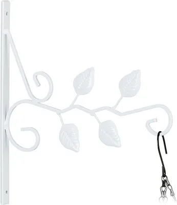 Produktbild von Relaxdays Blumenampel Halterung, Blätter, Wandmontage, HxBxT: 30 x 29,5 x 2 cm, Blumenhaken außen & innen, Eisen, weiß
