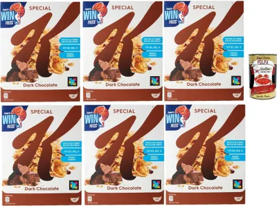 Produktbild von Special K Dark Chocolate, Cereals Dunkle Schokolade Reisflocken Vollkorn Weizen und Gerste mit Vitaminen und Mineralstoffen mit Schokoladenlocken 6x 290g Getreideflocken + Italian Gourmet polpa 400g