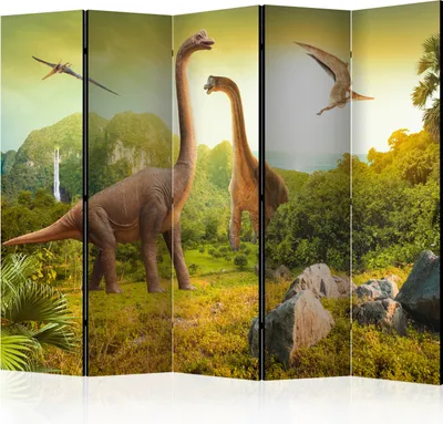 Produktbild von Akusticher Raumteiler Dinosaurier Foto Paravent 225x172 cm beidseitig auf Vlies-Leinwand bedruckt Akustikschaum Trennwand Spanische Wand Sichtschutz Home Office Abstrakt Tiere g-C-01644-z-c