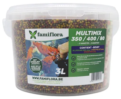 Produktbild von Famiflora Multimix Alpostic 3 L (ca. 830 g) - Teichfischfutter-Mix - schwimmend - Spirulina - gesund & farbenfroh - schwimmendes Allround-Fischfutter - Mix aus Pellets & Sticks