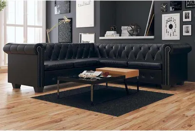 Produktbild von vidaXL Chesterfield-Ecksofa 5-Sitzer Kunstleder Schwarz
