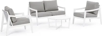 Produktbild von Casa Padrino Luxus Gartenmöbel Set Grau / Weiß - 1 Luxus Gartensofa & 2 Luxus Gartensessel & 1 Luxus Gartentisch - Garten Möbel - Hotel Möbel - Pool Möbel - Outdoor Möbel - Luxus Möbel