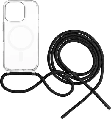 Zdjęcie produktu dla Etui na telefon iPhone 16 Pro Fixed MagPure Neck z MagSafe, przezroczyste z czarną smyczą