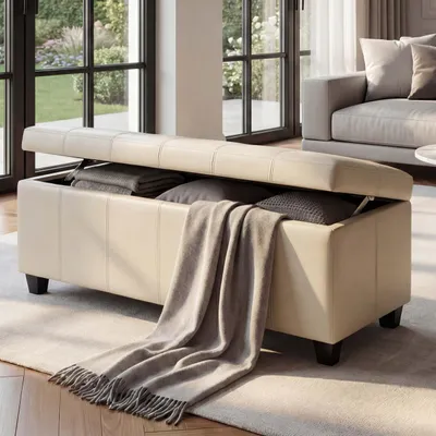 Obrázek produktu pro Sedák lavice Kriens, kůže + Imitace kůže, 112x45x45cm s certifikátem krémová