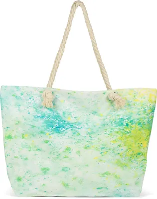 Produktbild von styleBREAKER XXL Strandtasche mit Pouring Flecken Print in Grün Türkis | Damen Shopper mit Reißverschluss und Kordelhenkel | Große Badetasche 56 x 38 x 17 cm