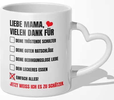 Produktbild von 22Feels Mama Geschenk Muttertag Mutter Tasse Geburtstag Kaffeetasse Frauen Weihnachten Haferl Beste Eltern (Herzhenkel Weiss)