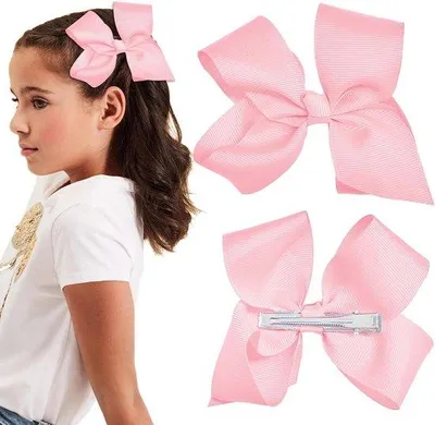Produktbild von Haarspeldset für Mädchen - 2 rosa Haarschleifen - Schleifen mit weichem Band - Frauenhaarzubehör