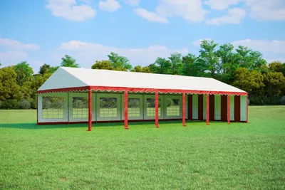 Produktbild von Partyzelt 6x12m PVC Standard PLUS Feuerfeste - Rot und Weiß