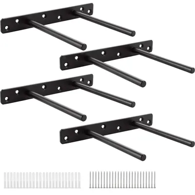 Obrázok produktu pre Nenosné konzoly, nenápadné, 200 mm, pre ťažké záťaže, tabuľové, čierna, nerezová oceľ, 4 kusy